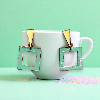 Funk Up Your Style with Colorful Earrings! Green Square Earrings casuals Ear Rings Earrings office Trincket Jewellry Jewelry Jewellery