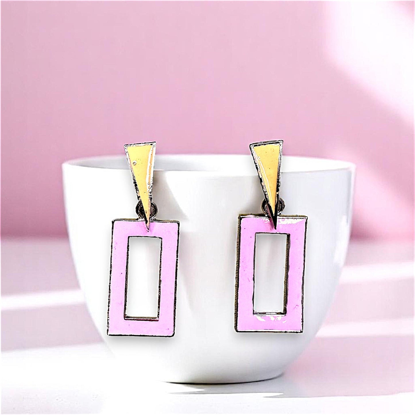 Funk Up Your Style with Colorful Earrings! Pink Rectangle Earrings casuals Ear Rings Earrings office Trincket Jewellry Jewelry Jewellery