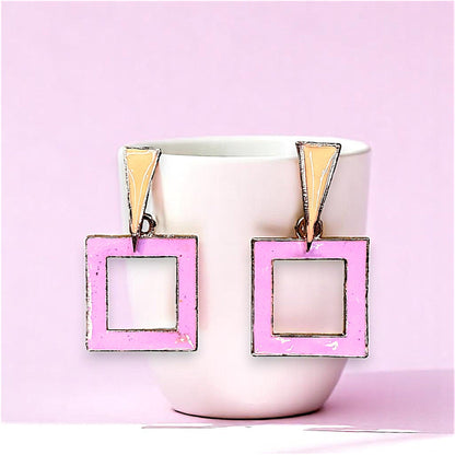Funk Up Your Style with Colorful Earrings! Pink Square Earrings casuals Ear Rings Earrings office Trincket Jewellry Jewelry Jewellery