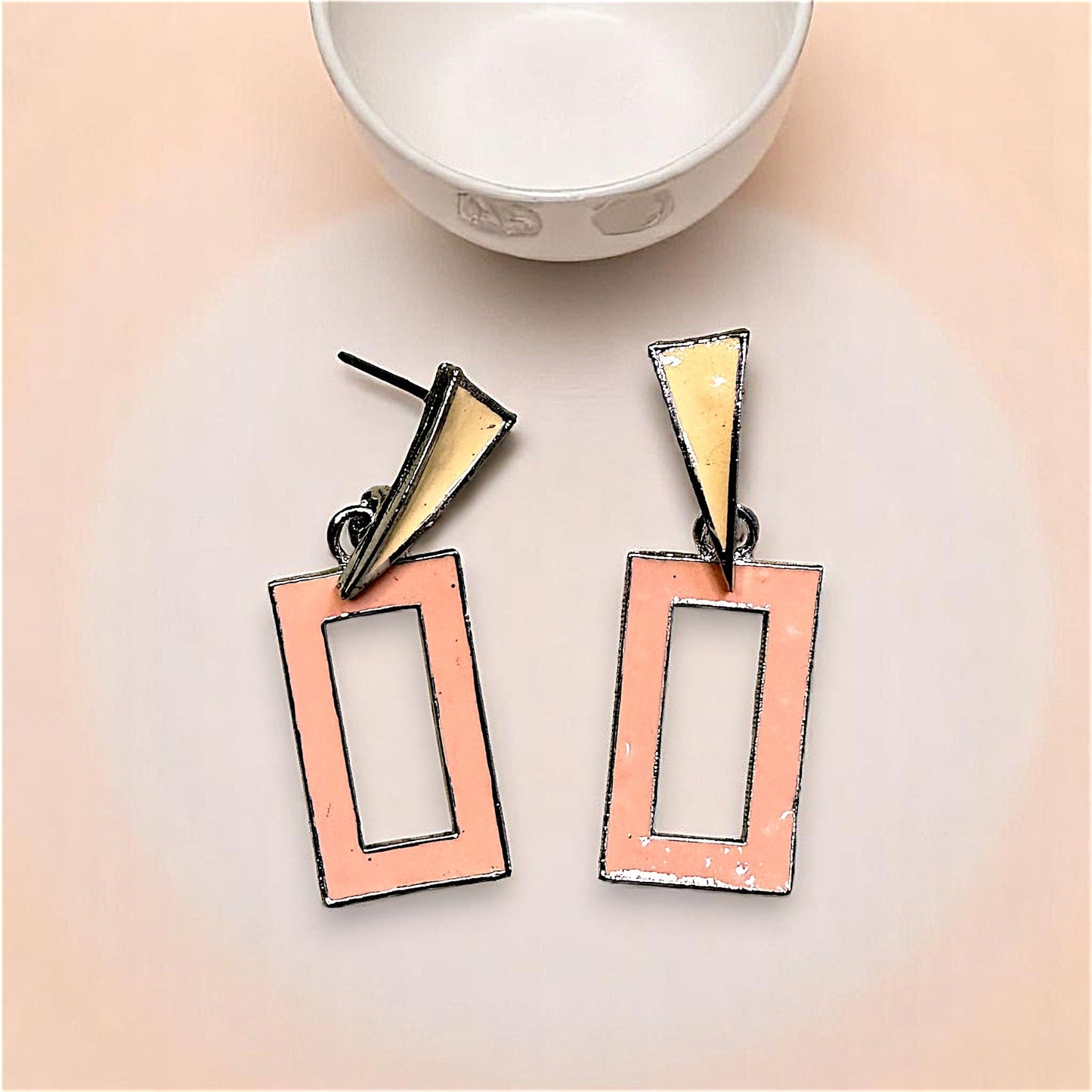 Funk Up Your Style with Colorful Earrings! Peach Rectangle Earrings casuals Ear Rings Earrings office Trincket Jewellry Jewelry Jewellery