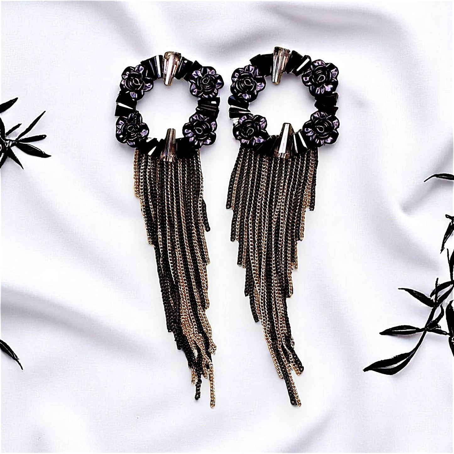Rose Beads Korean Dangler Black Earrings bead Ear Rings Earrings party Trincket Jewellry Jewelry Jewellery