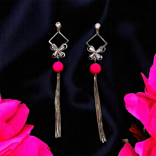Single Bead Danglers Pink Earrings AD bead Ear Rings Earrings party Trincket Jewellry Jewelry Jewellery