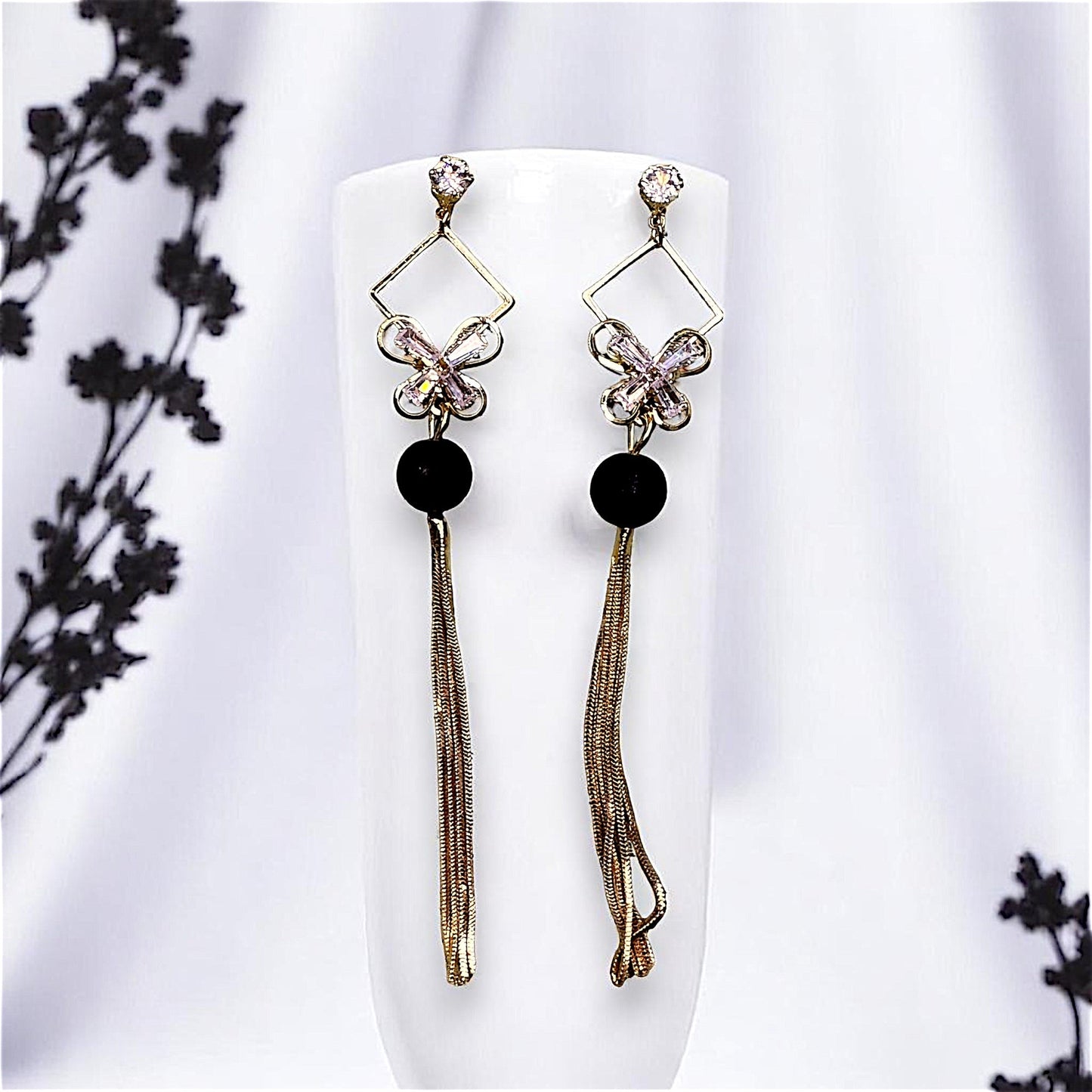Single Bead Danglers Black Earrings AD bead Ear Rings Earrings party Trincket Jewellry Jewelry Jewellery