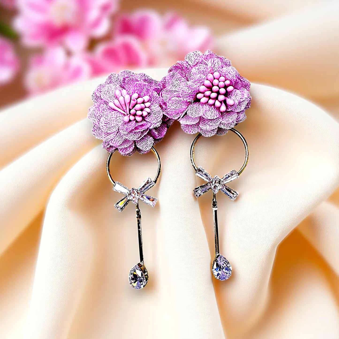 Ruffle Flower Earrings Pink Earrings AD Ear Rings Earrings party Trincket Jewellry Jewelry Jewellery