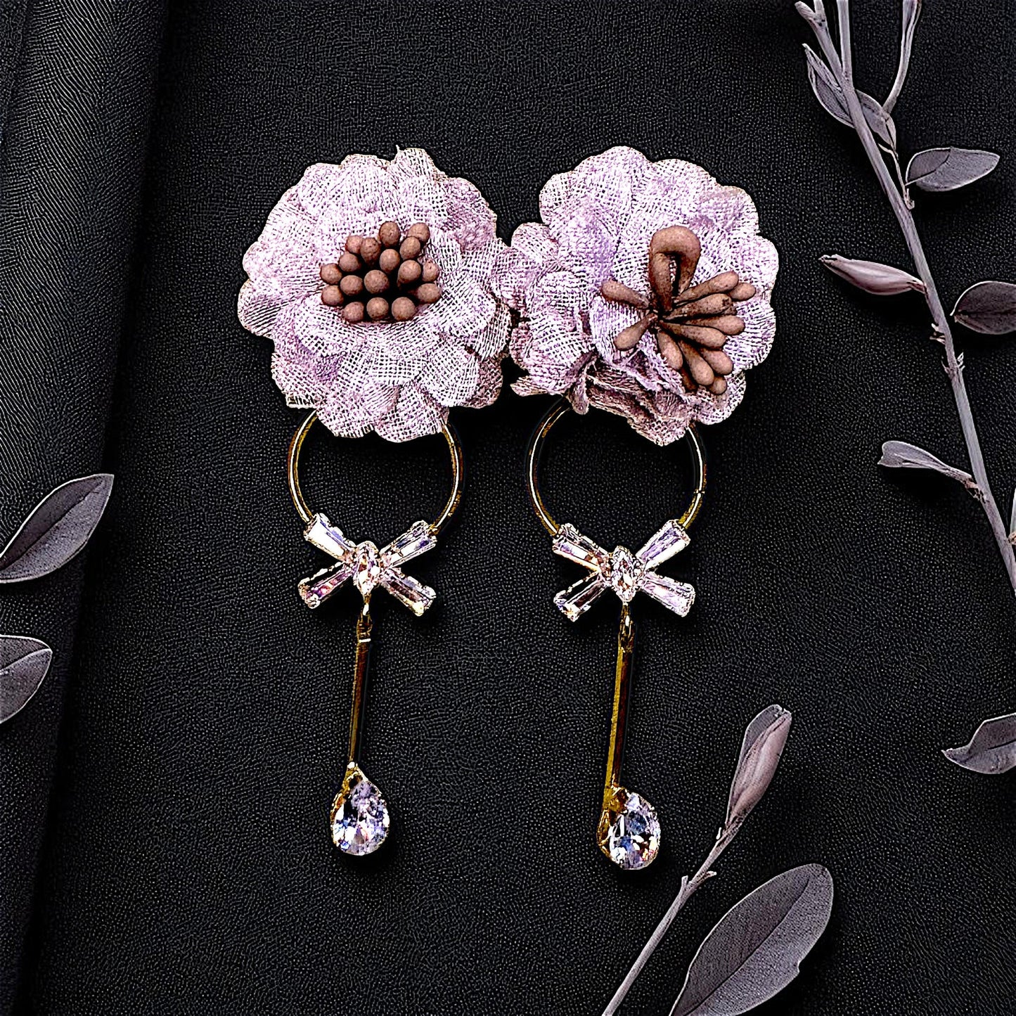 Ruffle Flower Earrings Grey Earrings AD Ear Rings Earrings party Trincket Jewellry Jewelry Jewellery