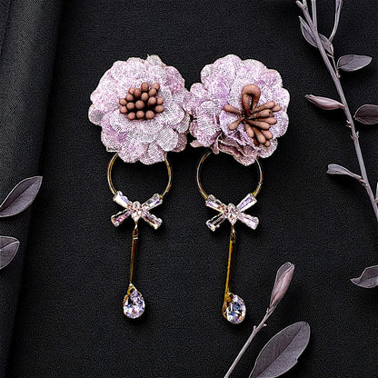 Ruffle Flower Earrings Grey Earrings AD Ear Rings Earrings party Trincket Jewellry Jewelry Jewellery