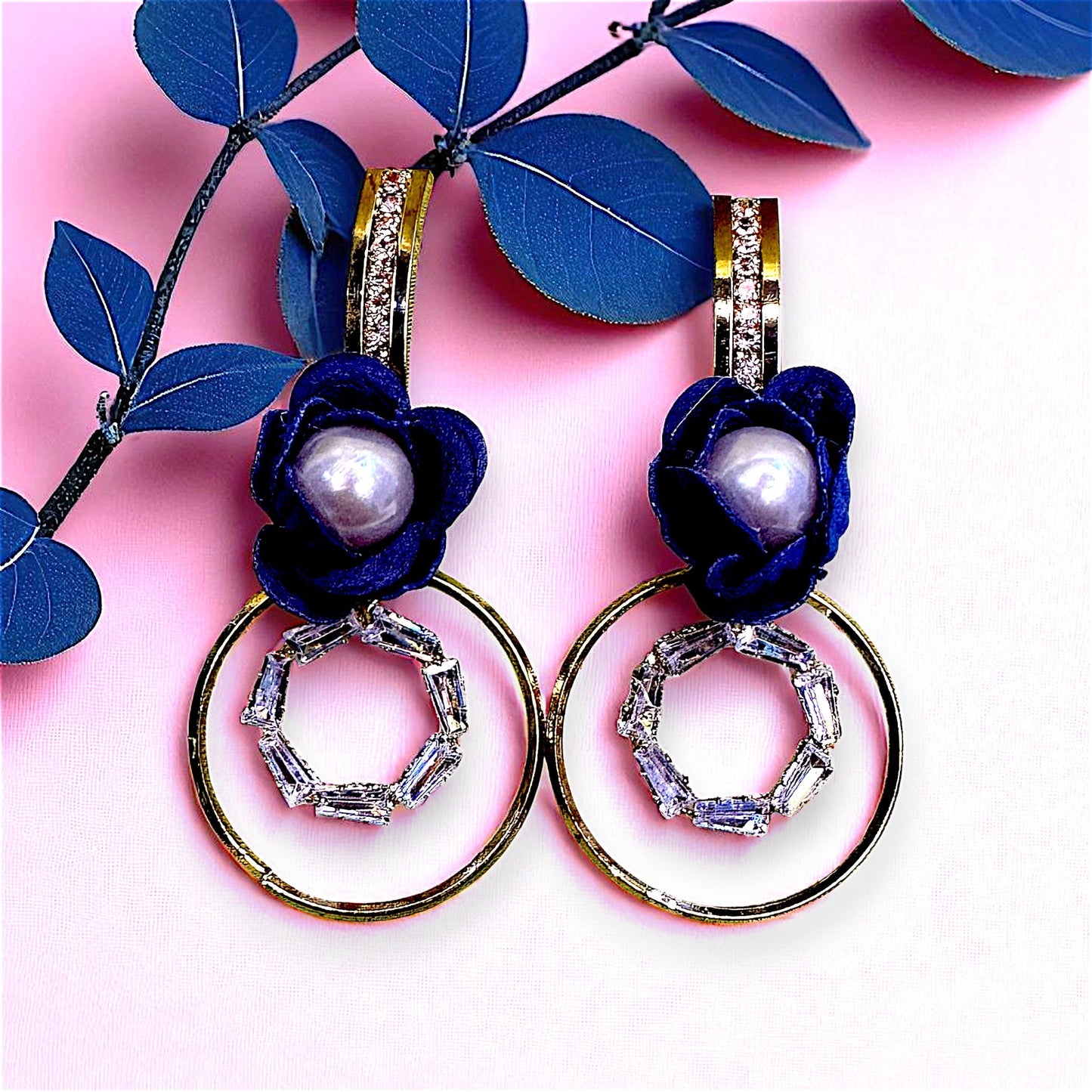 AD Stone Flower Earrings Blue Earrings AD Ear Rings Earrings party Trincket Jewellry Jewelry Jewellery