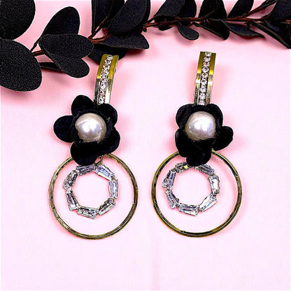 AD Stone Flower Earrings Black Earrings AD Ear Rings Earrings party Trincket Jewellry Jewelry Jewellery