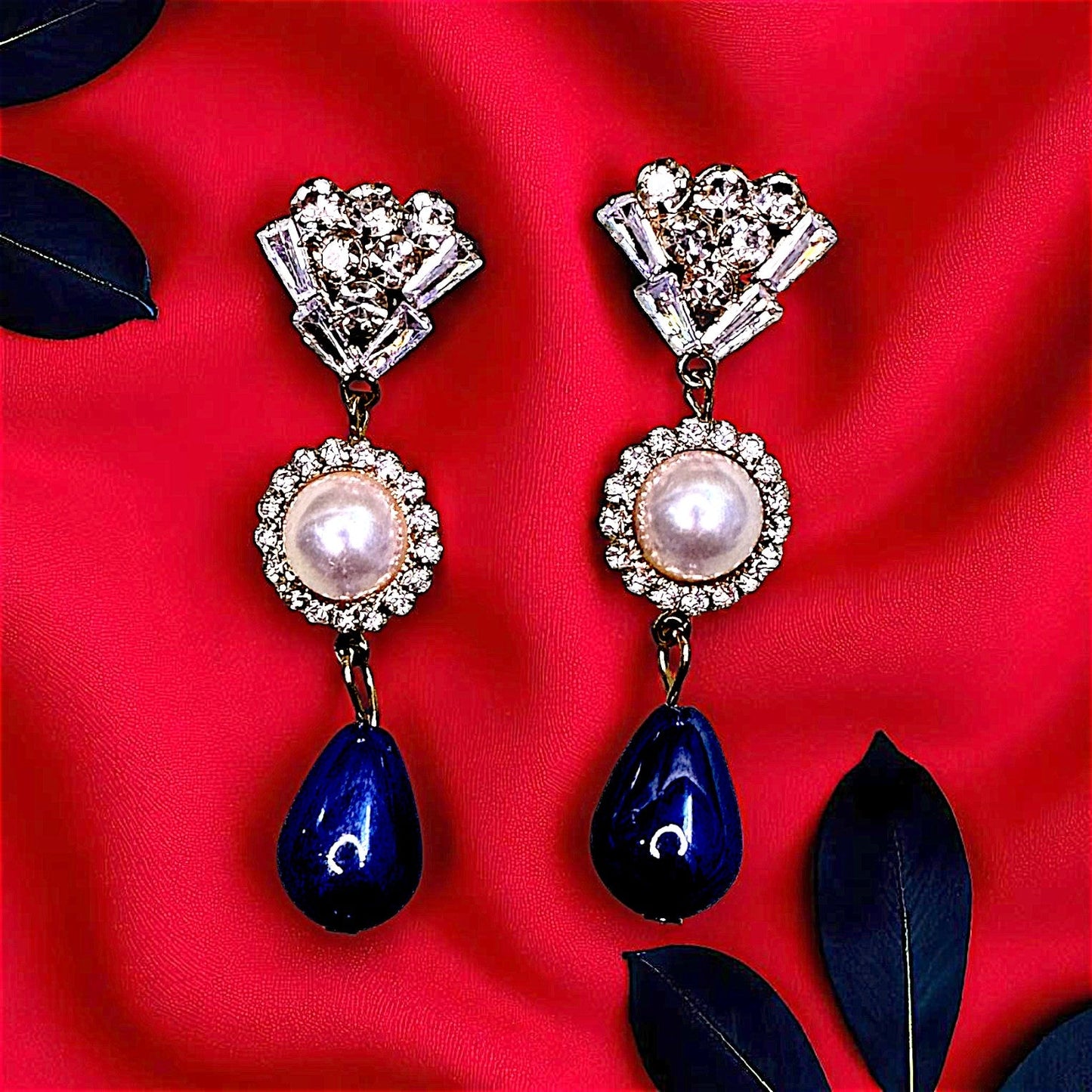 AD Stone studded Drop Earrings Blue Earrings AD Ear Rings Earrings party Trincket Jewellry Jewelry Jewellery