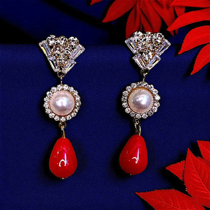 AD Stone studded Drop Earrings Red Earrings AD Ear Rings Earrings party Trincket Jewellry Jewelry Jewellery