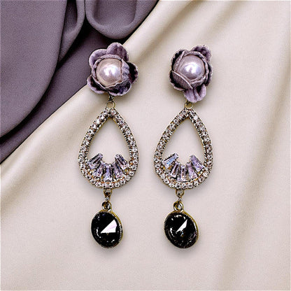 Flower And AD Earrings Grey Earrings AD Ear Rings Earrings party Trincket Jewellry Jewelry Jewellery