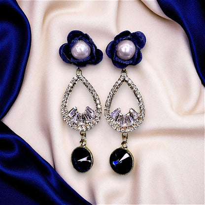 Flower And AD Earrings Blue Earrings AD Ear Rings Earrings party Trincket Jewellry Jewelry Jewellery