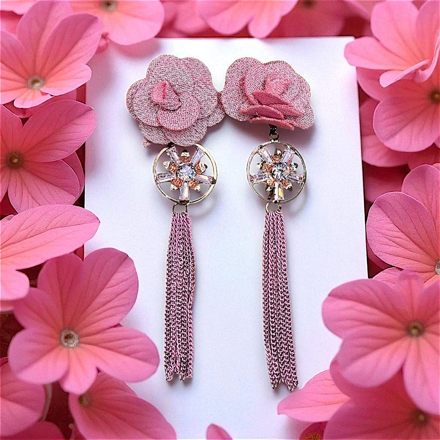 Rose Pattern Danglers Pink Earrings AD Ear Rings Earrings party Trincket Jewellry Jewelry Jewellery