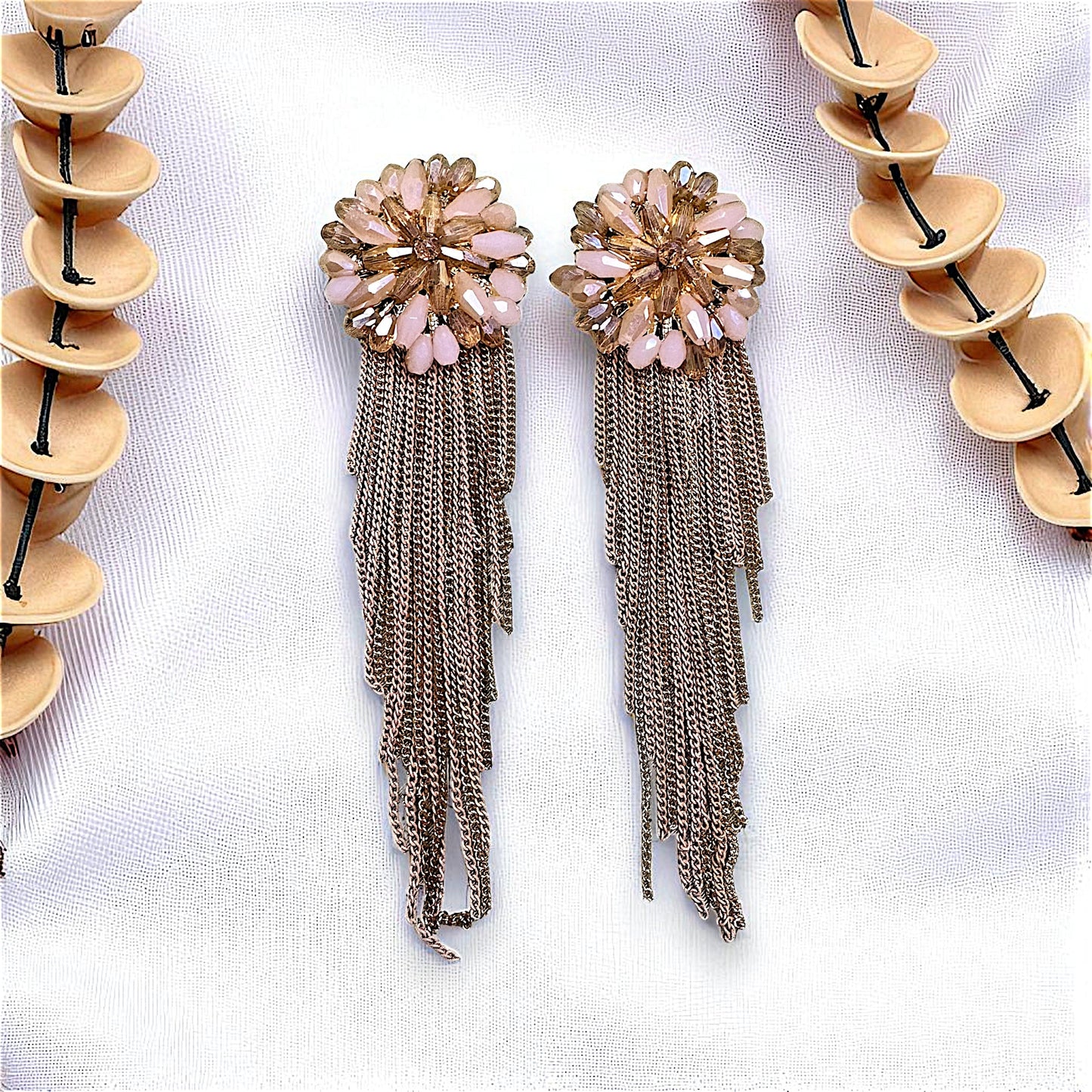 Korean Rice Bead Danglers Beige Earrings bead Ear Rings Earrings party Trincket Jewellry Jewelry Jewellery