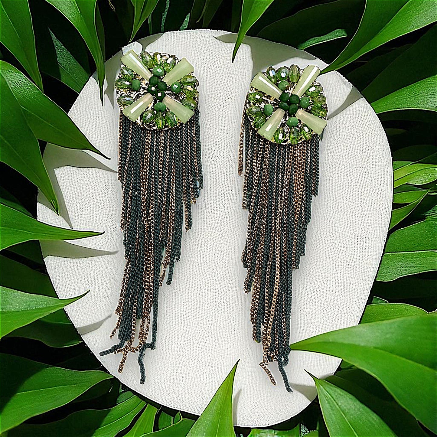 Long Length Korean Danglers Green Earrings bead Ear Rings Earrings party Trincket Jewellry Jewelry Jewellery