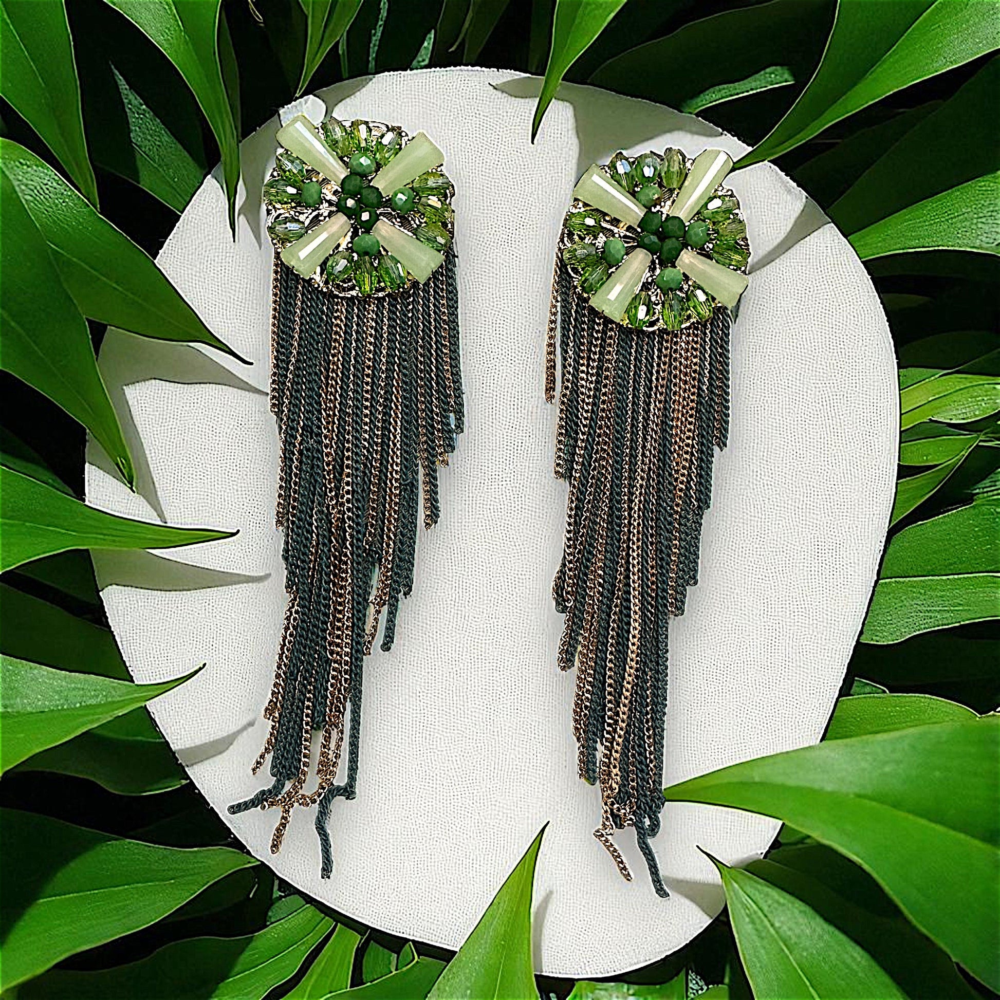 Long Length Korean Danglers Green Earrings bead Ear Rings Earrings party Trincket Jewellry Jewelry Jewellery