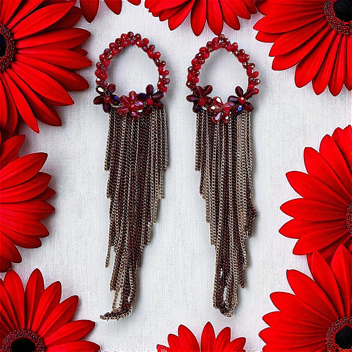 Long Length Korean Danglers Red Earrings bead Ear Rings Earrings party Trincket Jewellry Jewelry Jewellery