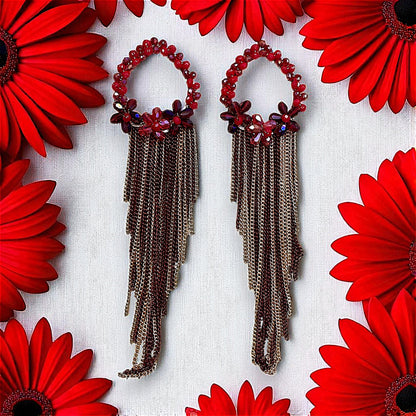 Long Length Korean Danglers Red Earrings bead Ear Rings Earrings party Trincket Jewellry Jewelry Jewellery