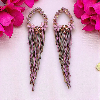 Long Length Korean Danglers Pink Earrings bead Ear Rings Earrings party Trincket Jewellry Jewelry Jewellery