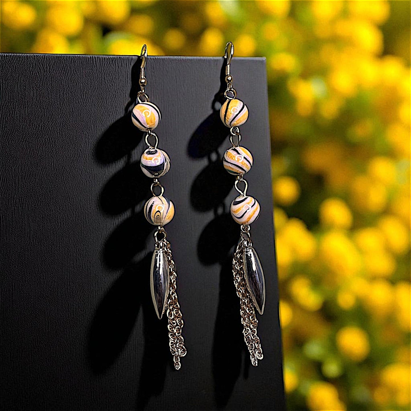 Three Bead Long Dangler Yellow Earrings bead casuals Ear Rings Earrings party Trincket Jewellry Jewelry Jewellery