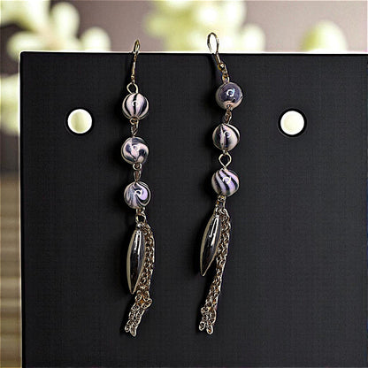 Three Bead Long Dangler Black Earrings bead casuals Ear Rings Earrings party Trincket Jewellry Jewelry Jewellery