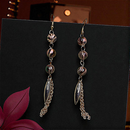Three Bead Long Dangler Brown Earrings bead casuals Ear Rings Earrings party Trincket Jewellry Jewelry Jewellery