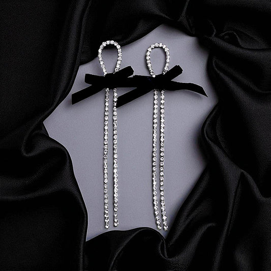 White Stone Black Bow Fancy Earrings Black Earrings Ear Rings Earrings party Trincket Jewellry Jewelry Jewellery