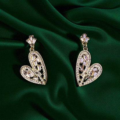 American Diamond Heart Shaped Golden Earrings Gold Earrings AD Ear Rings Earrings party Trincket Jewellry Jewelry Jewellery
