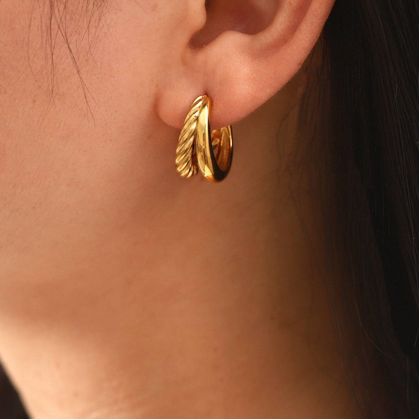 Elegant Double Layered Hoop Earrings  JLT11724