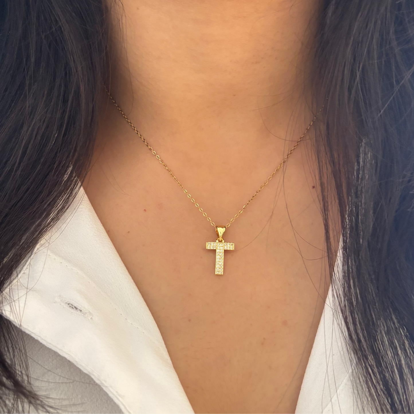 Celeste Sparkle Initial Necklace – T
