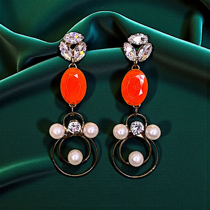 Stone and Beads studded Earrings Orange Earrings bead Ear Rings Earrings ethnic party Trincket Jewellry Jewelry Jewellery