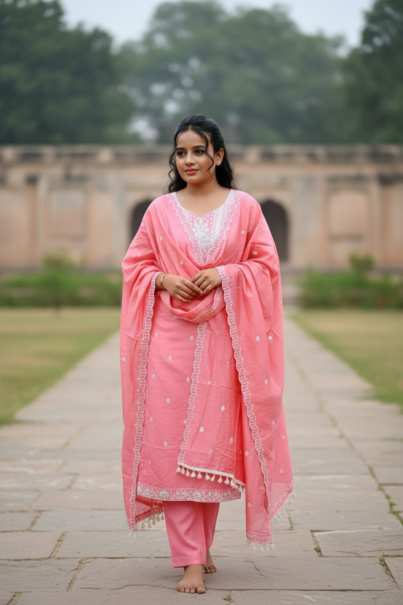 White Kurti With White Embroidery For Women & Girls