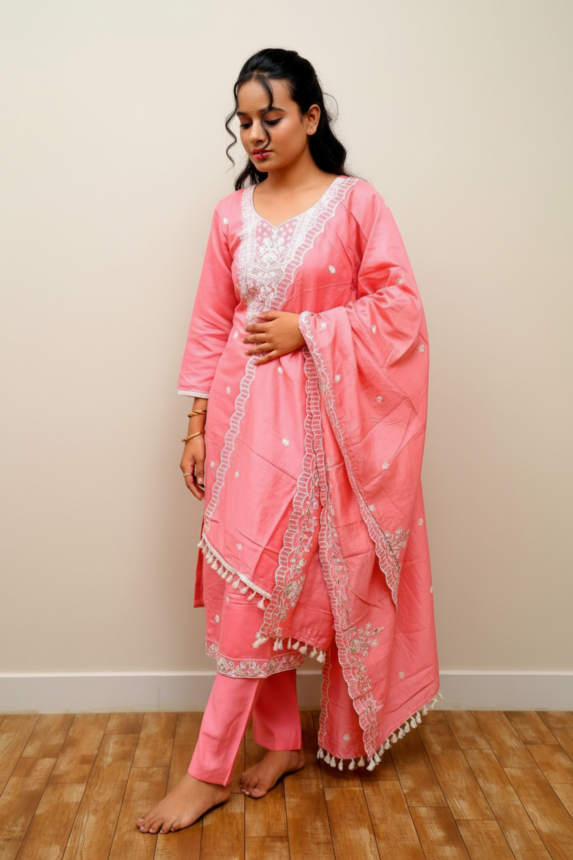 White Kurti With White Embroidery For Women & Girls