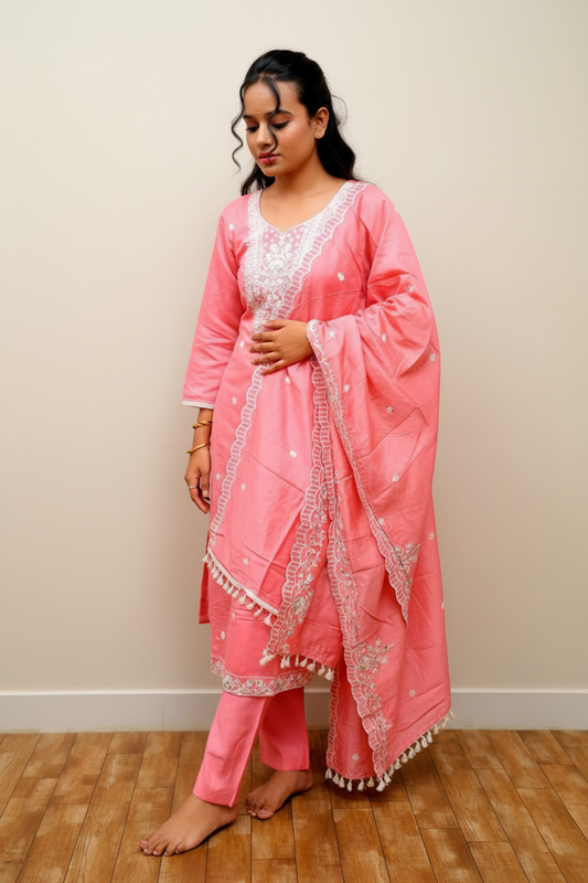 White Kurti With White Embroidery For Women & Girls