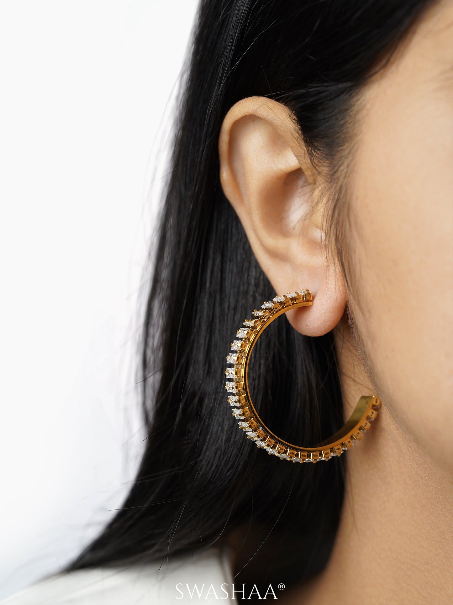 Imara Sparkling Stones 18K Gold Plated Hoop Earrings