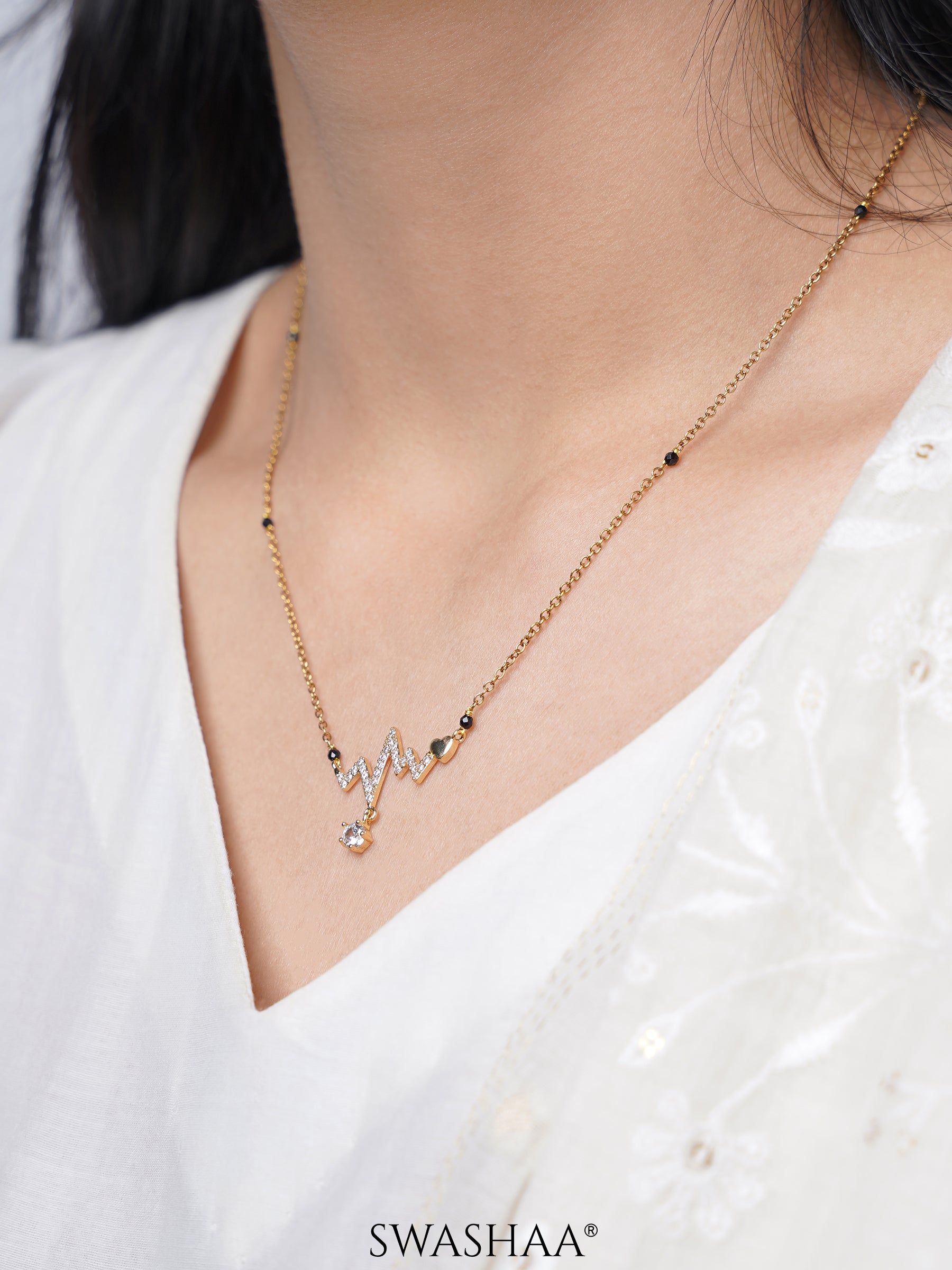 Inara Heartbeat Dangling Diamond Star Charm 18K Gold Plated Mangalsutra