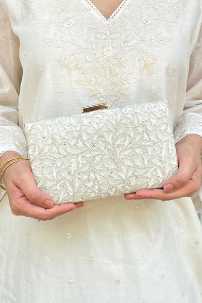 Inaya Embroidered Clutch - Ivory