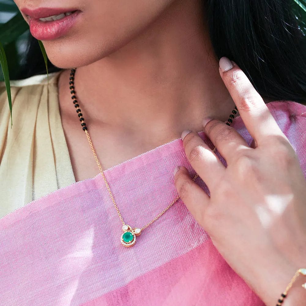 Infinity Silver 92.5 Green Mangalsutra Necklace