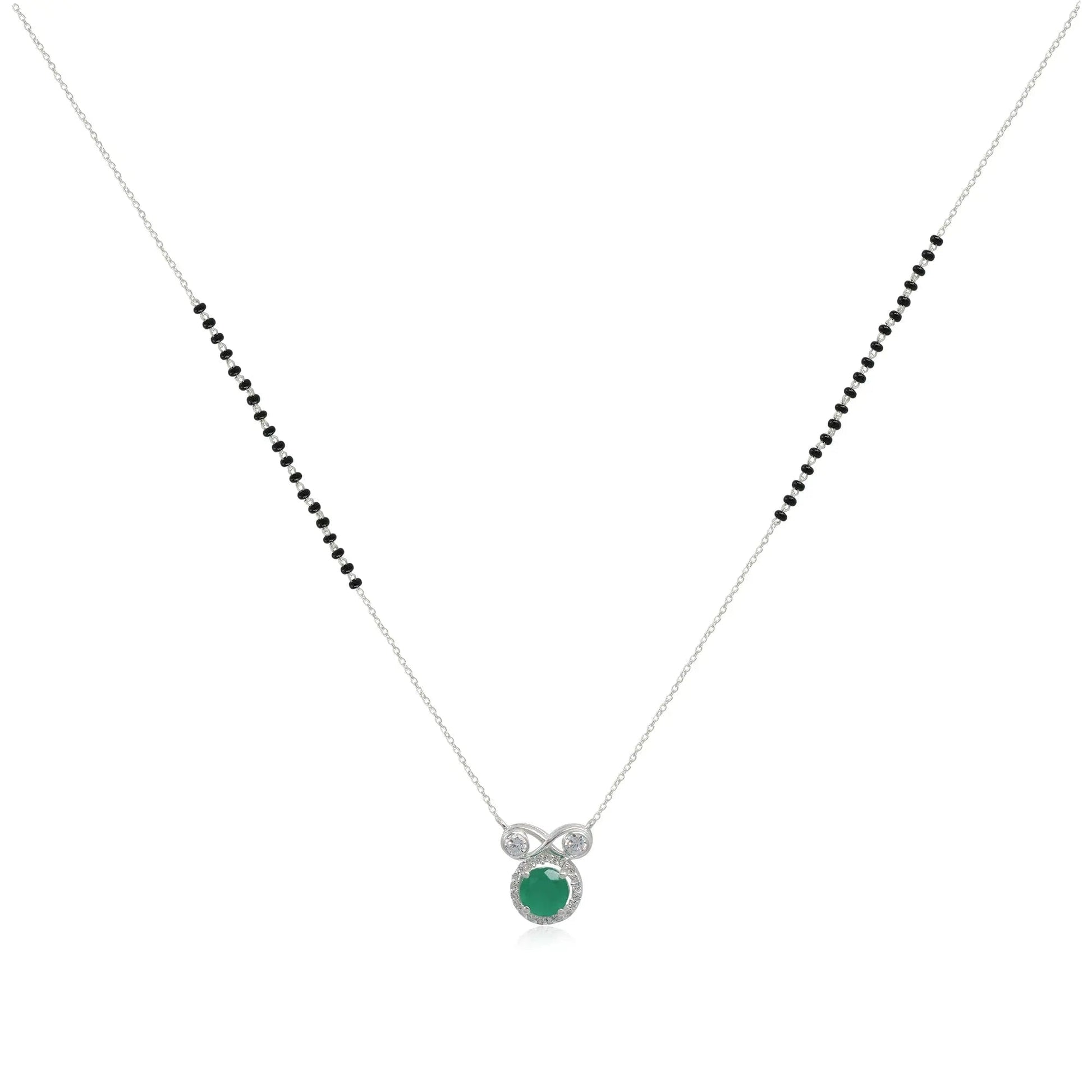 Infinity Silver 92.5 Green Mangalsutra Necklace