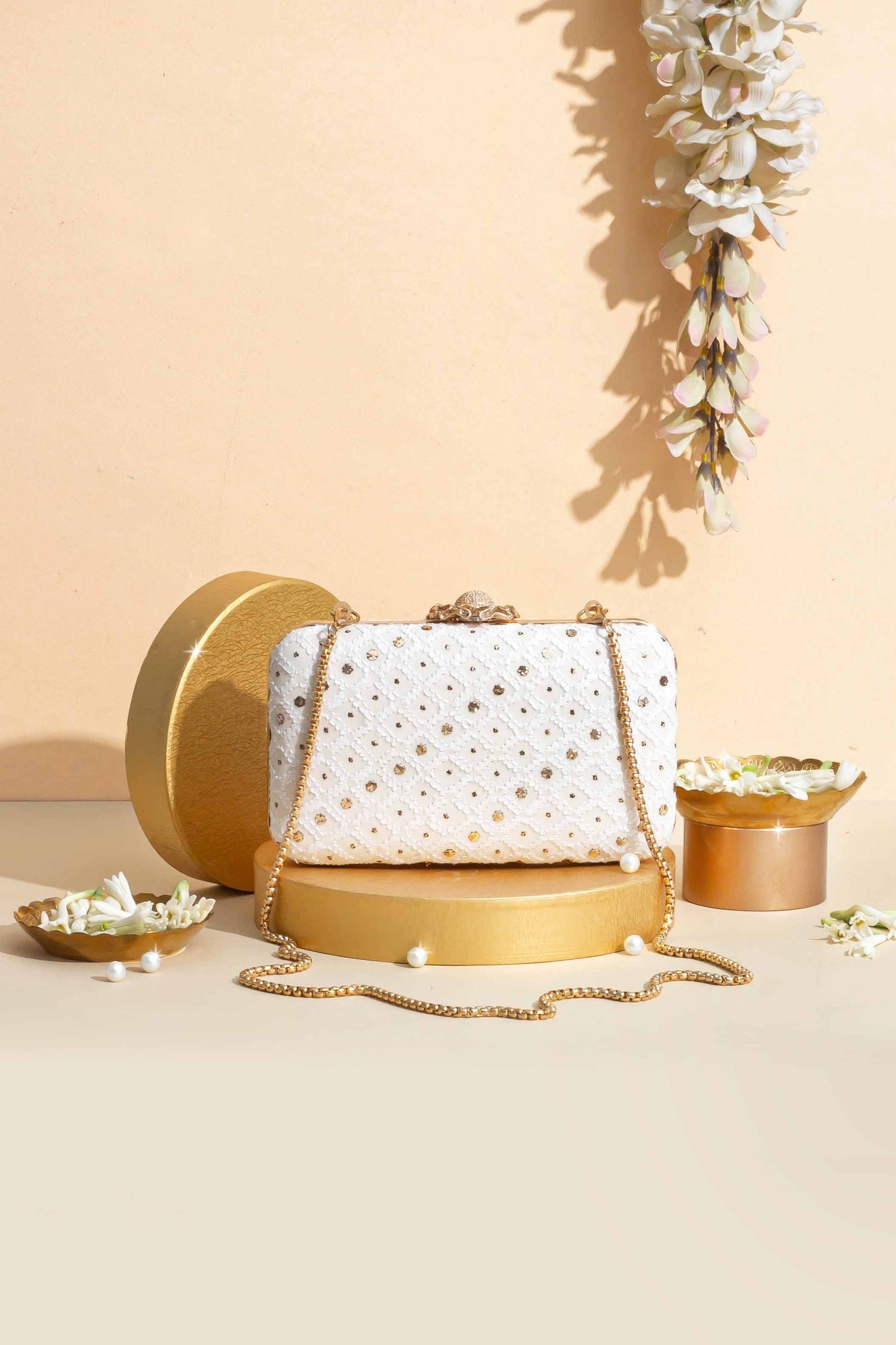 AMYRA - Ira Chikankari Mukaish Embroidered Box Clutch