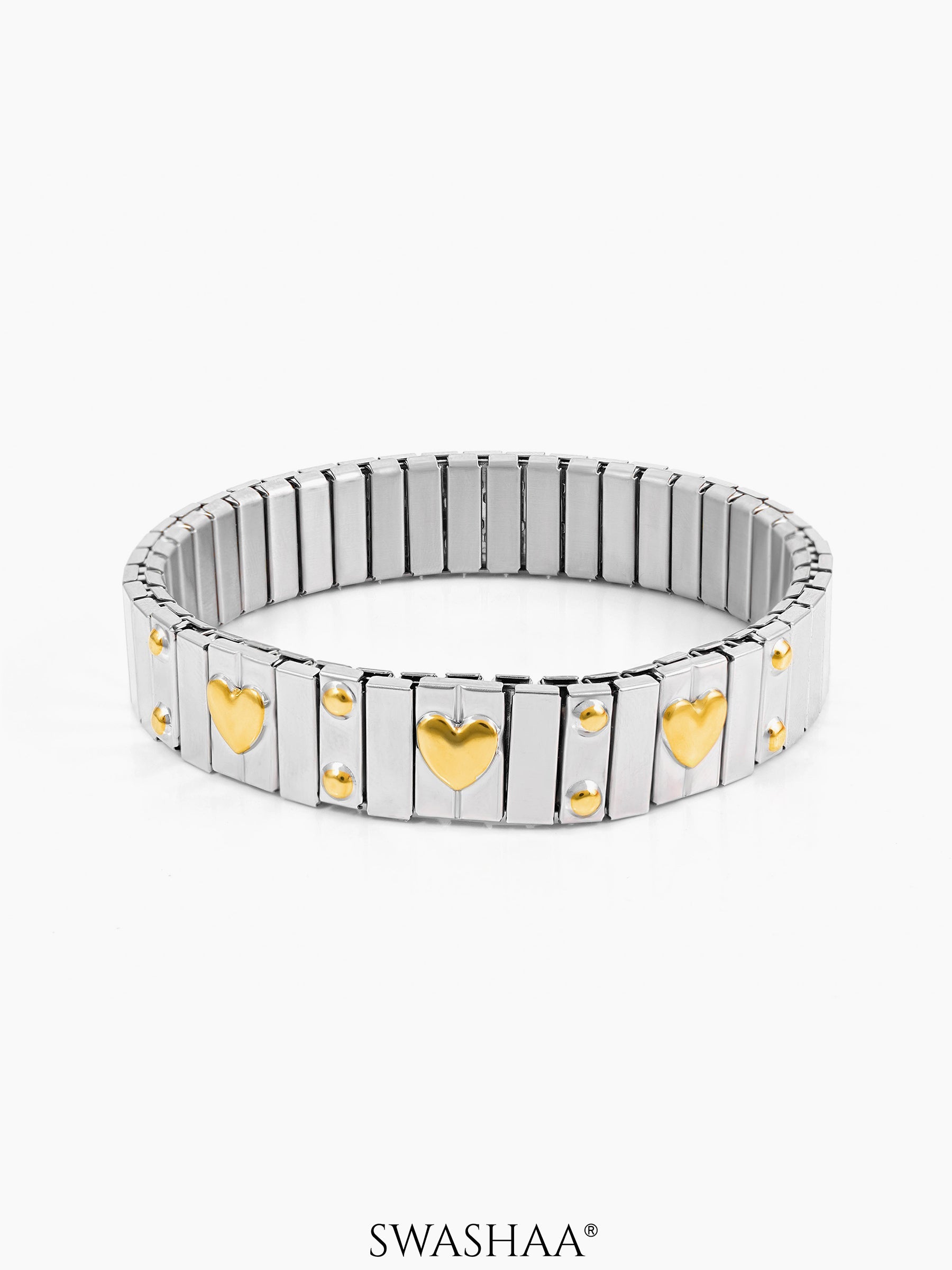 Ishra Silver Tone Link Gold-Tone Heart Loose Bracelet