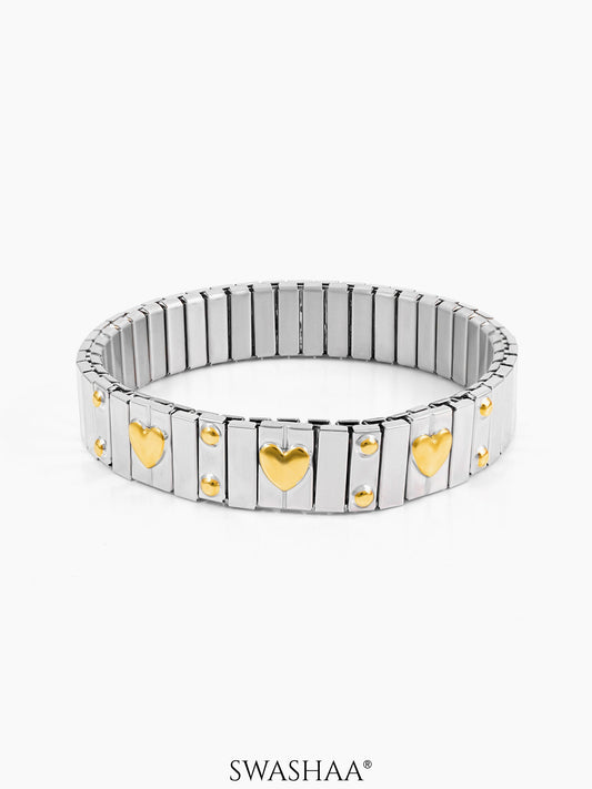 Ishra Silver Tone Link Gold-Tone Heart Loose Bracelet