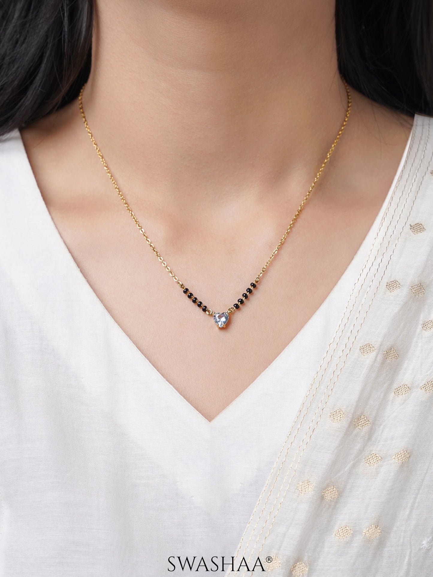Ivana Heart Shaped Diamond Solitaire 18K Gold Plated Mangalsutra