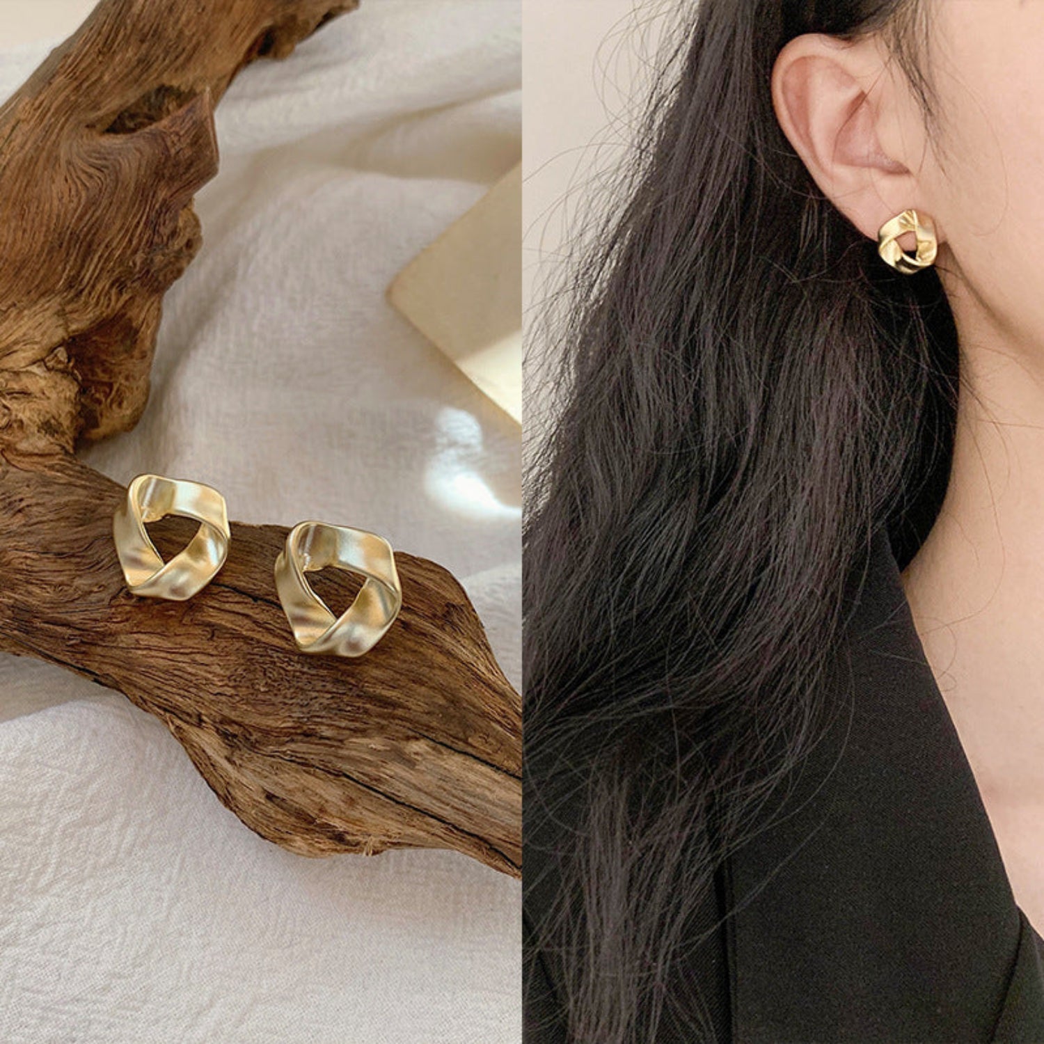 Matte Gold Twisted Ribbon Stud Earrings JLT10046