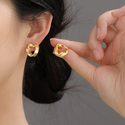 Matte Gold Twisted Ribbon Stud Earrings JLT10046