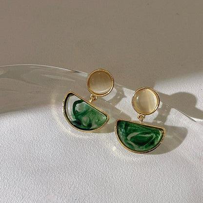 Vintage Emerald Resin Semi-Circle Drop Earrings JLT13648