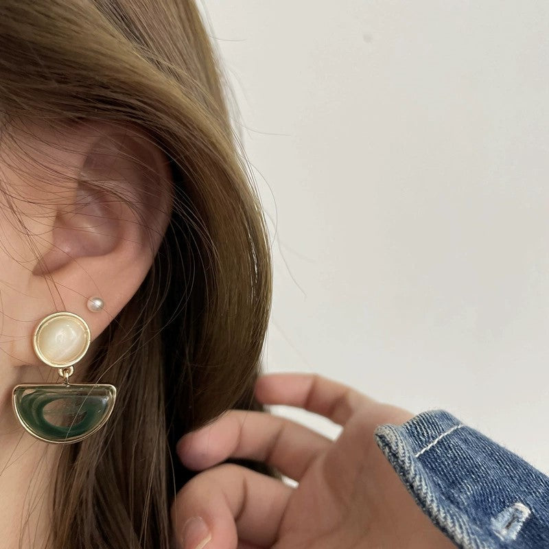 Vintage Emerald Resin Semi-Circle Drop Earrings JLT13648