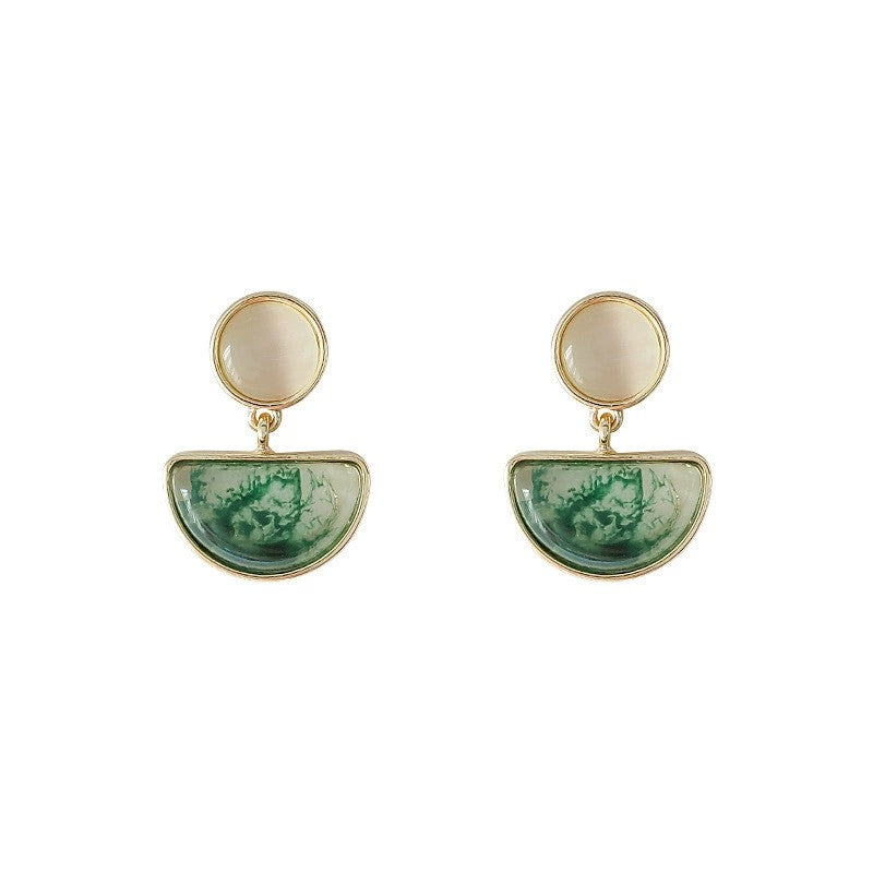 Vintage Emerald Resin Semi-Circle Drop Earrings JLT13648