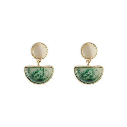 Vintage Emerald Resin Semi-Circle Drop Earrings JLT13648