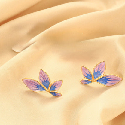 Blue Flame Enamel Leaf Stud Earrings JLT13662